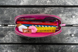 XLarge Zipper Leather Pencil Case - Pink-Galen Leather