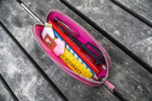 XLarge Zipper Leather Pencil Case - Pink-Galen Leather
