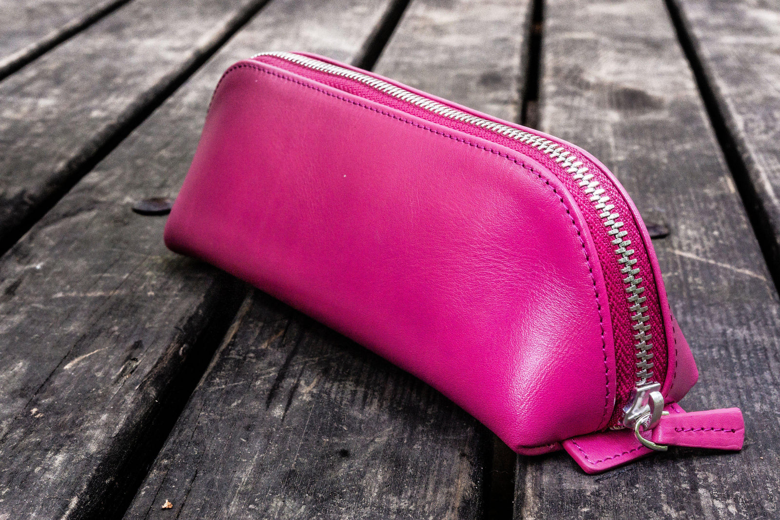 XLarge Zipper Leather Pencil Case - Pink-Galen Leather