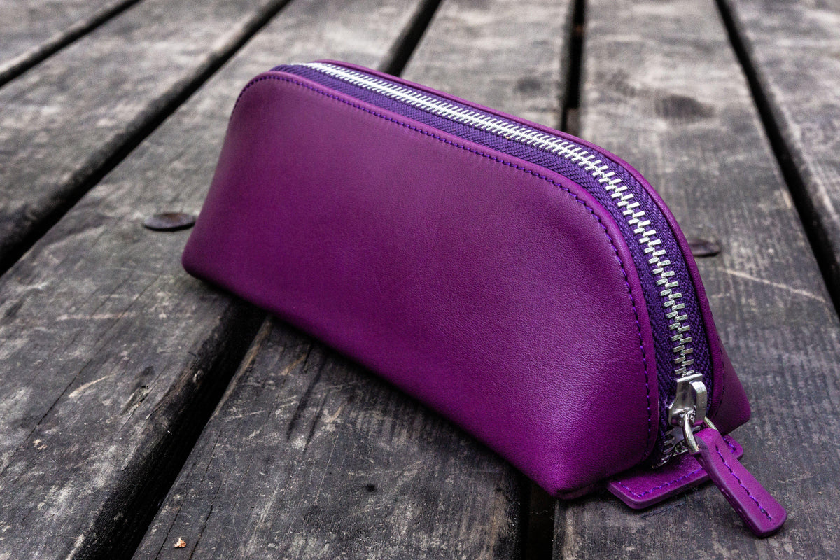 XLarge Zippered Leather Pencil Case Purple Galen Leather