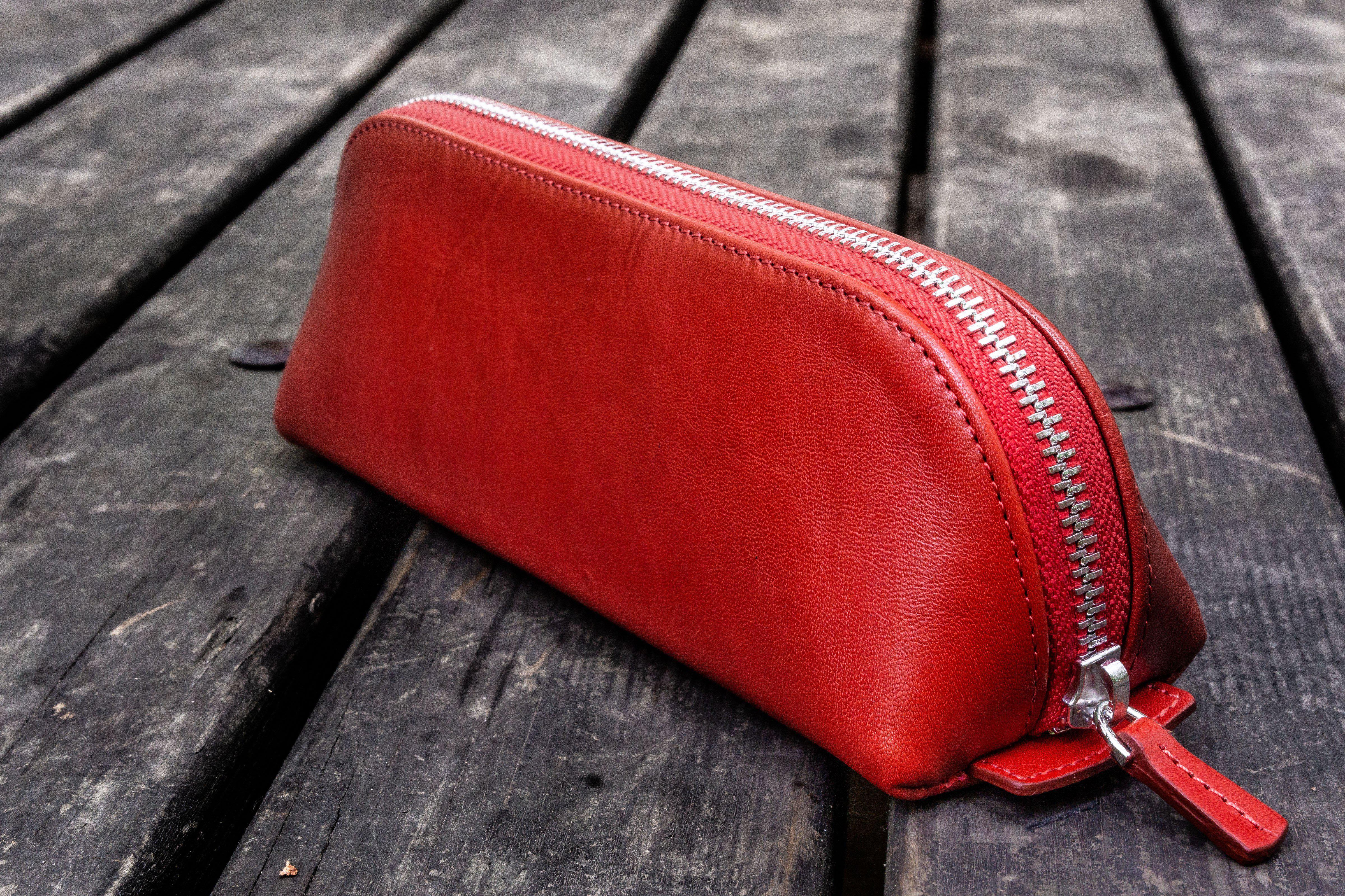 XLarge Zipper Leather Pencil Case - Red